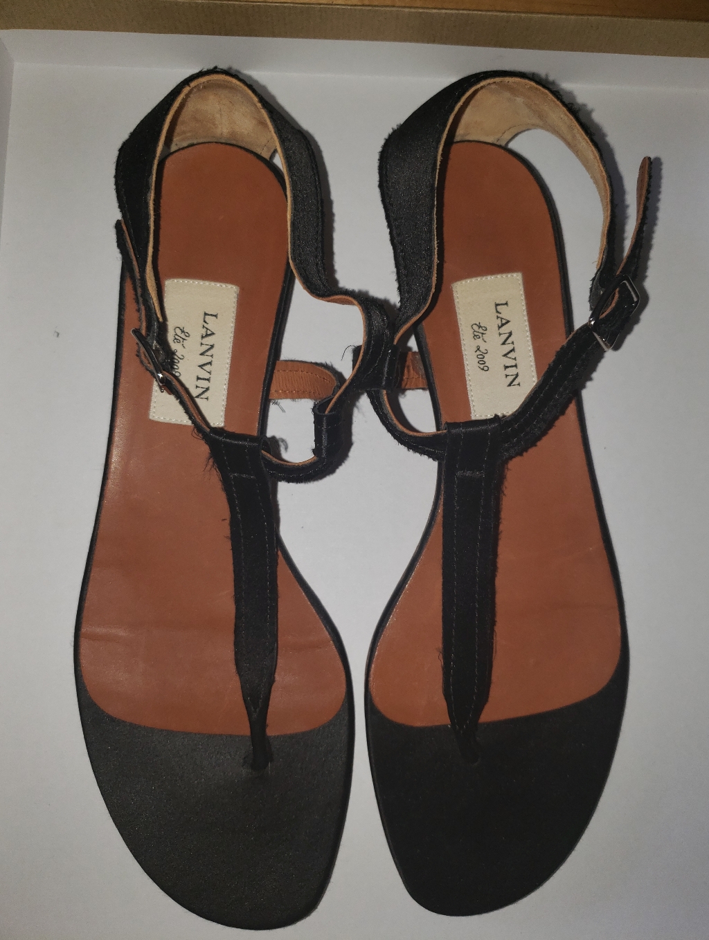 Pre Owned 2009 Lanvin Black Silk Open Toe Size 11